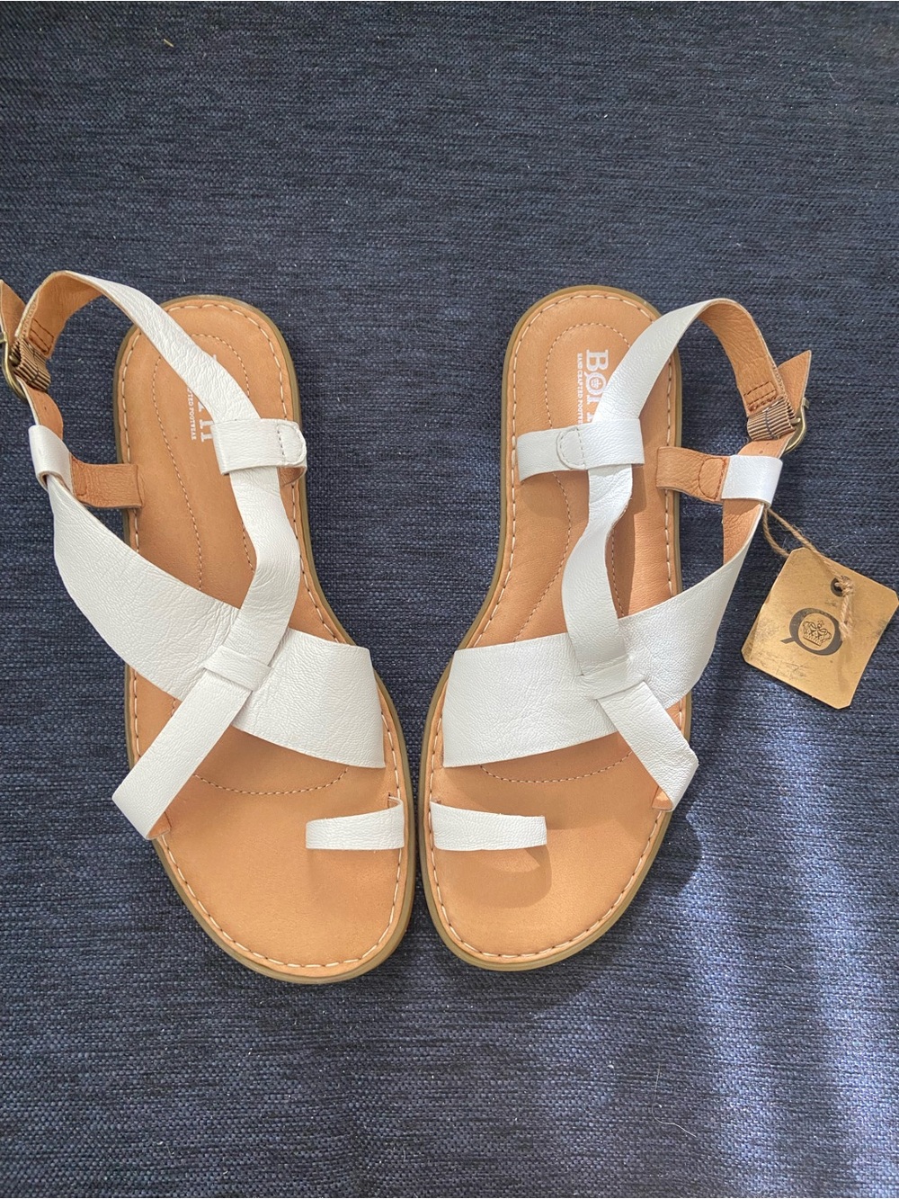 Born Inya White Leather Cross-Strap Sandals